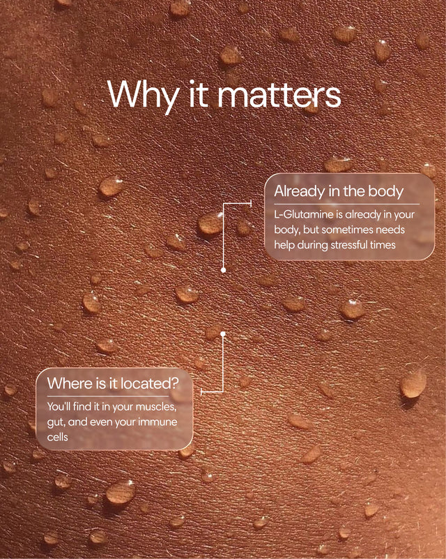 Clearly L-glutamine supplement showing a bottle and supplement facts label, highlighting benefits of this amino acid for muscle recovery.