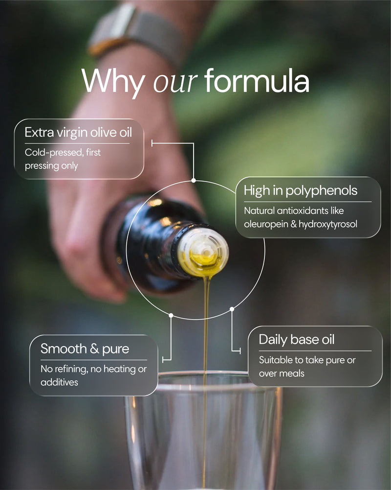 Clearly brand extra virgin olive oil in a small bottle, showcasing the golden-green liquid and elegant label.